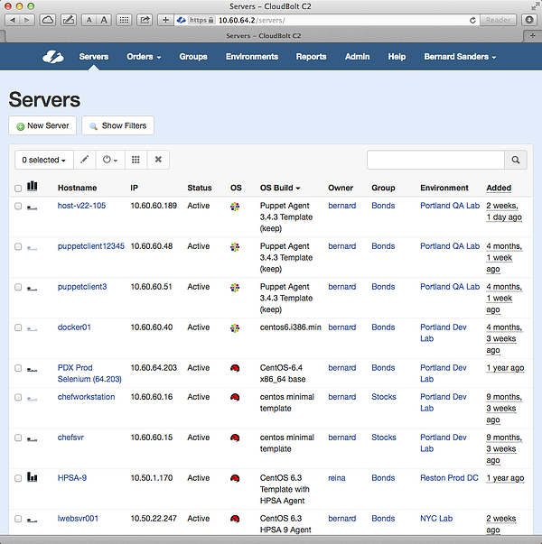 CloudBolt Server list detailing new pictograph
