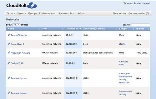Nicira Network Virtualization VMware CloudBolt List