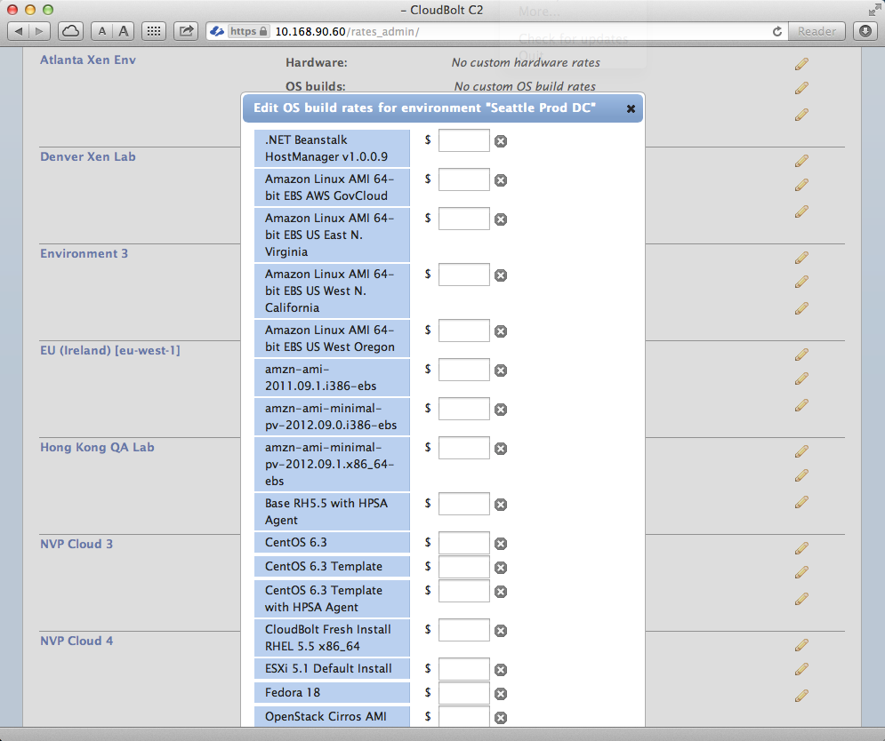 C2 Environment OS Template Rate Cloud IT Metering