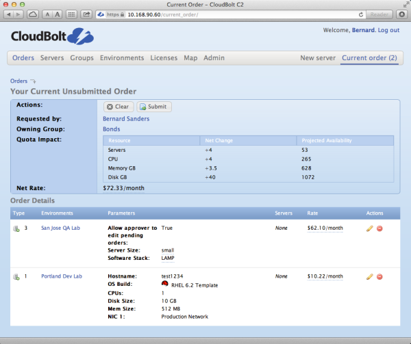 C2 Order approval editing quota Self Service Rate Cloud IT Metering