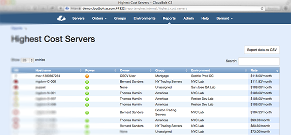 Controlled IT Self Service Report Highest Cost Servers