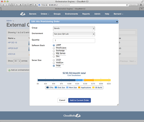 C2 Chargeback and showback VM utility rate metering chart