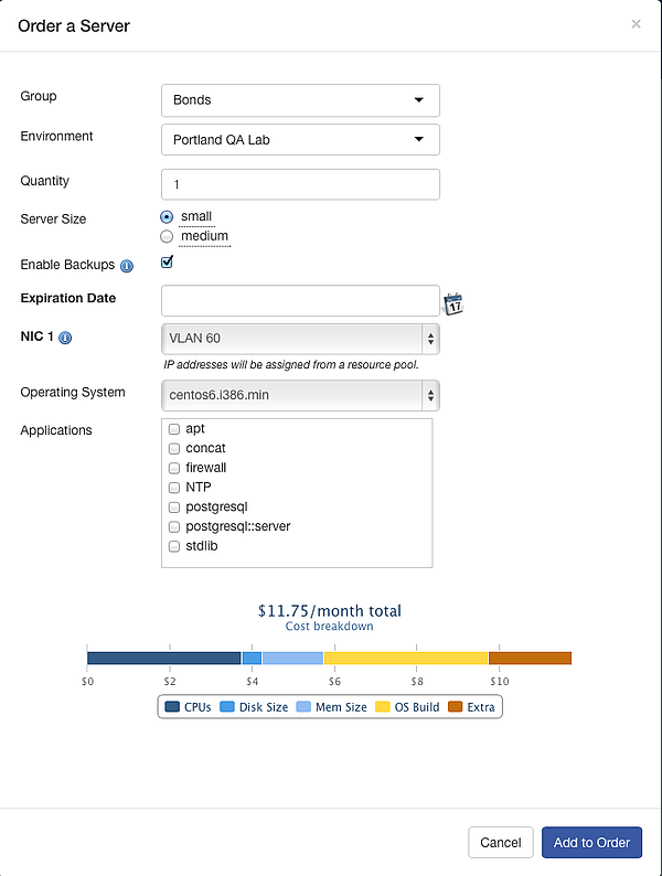 Self-service IT order application with chef integration